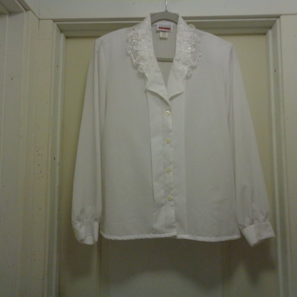 ROMANTIC PAST VINTAGE JUDY BOND 80S 90S WHITE BEADED BLOUSE 14